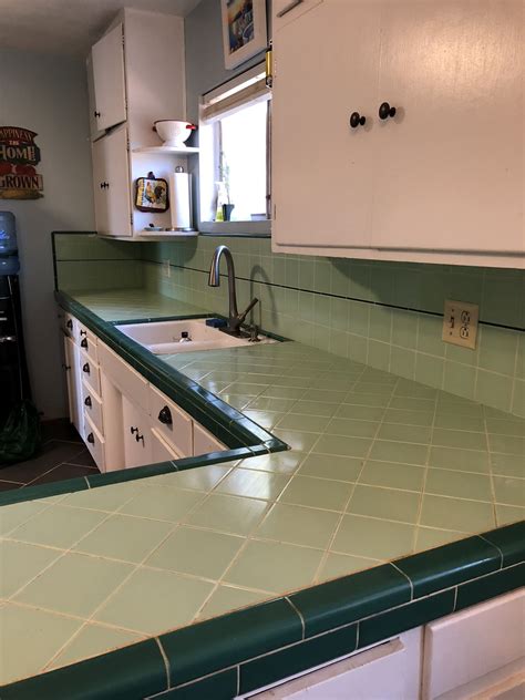 Green Kitchen Tile Countertop Tile Countertops Kitchen Tile