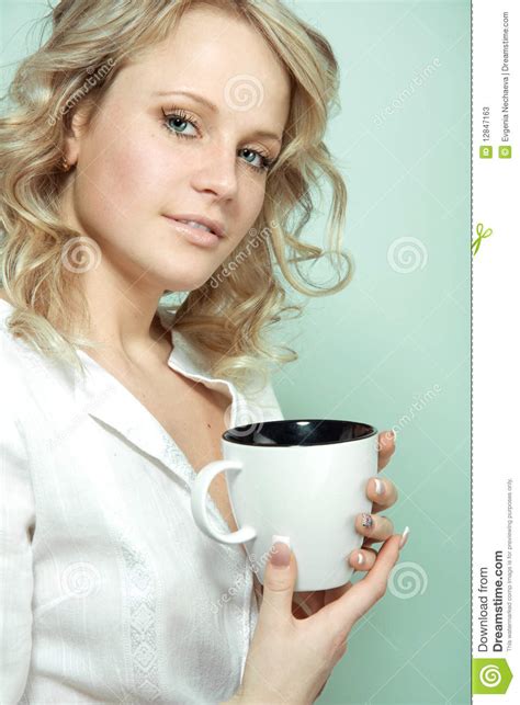 Beautiful Woman Holding A Cup Of Tea Or Coffee Stock Image Image Of