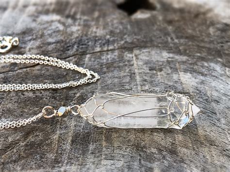Quartz Crystal Point Necklace Solid Sterling Silver Raw Double