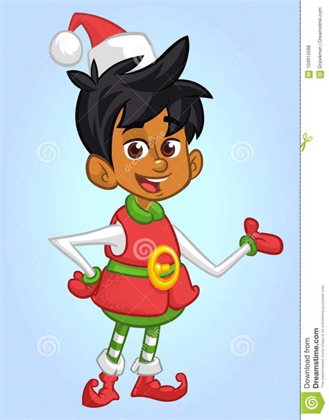 Vector Illustration Of Christmas Afro American Or Arab Boy Elf Cartoon Stock Vector