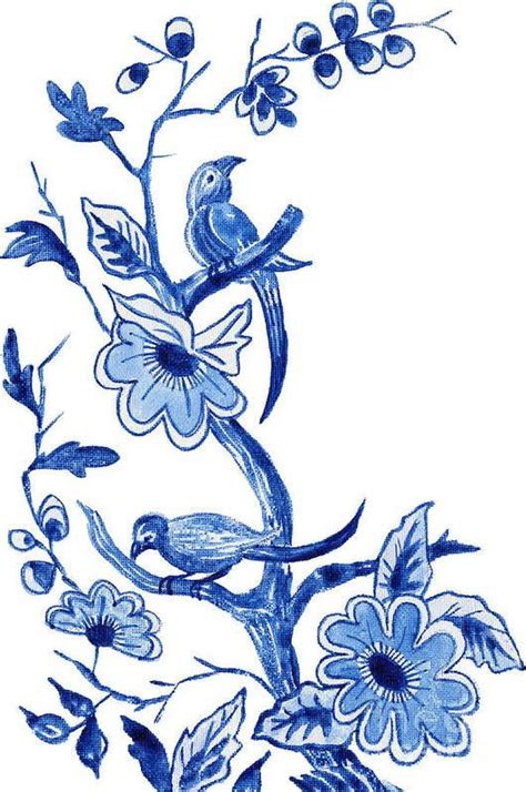 Chinoiserie Blue And White Bird And Floral In Vintage Chinese Style 1