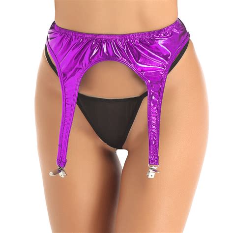 Sexy Women Shiny Wet Look Suspender Garter Belt Lingerie For Thigh High Stocking Ebay
