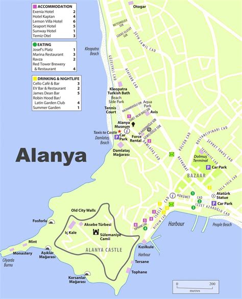 Geografski i satelitski prikaz sa turističkim informacijama. Turystyczna mapa alanya - Alanya mapa turystyczna (Turcja)