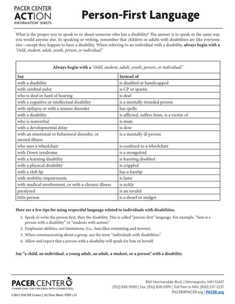 Person First Language Worksheet Language Worksheets