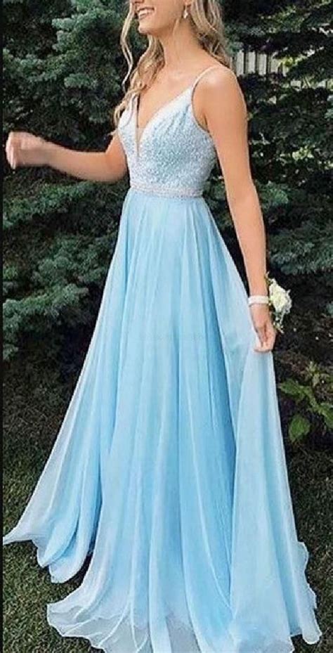 Gorgeous Straps Light Sky Blue Long Prom Dress Prom Dresses Blue Long