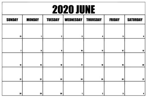 Free Blank June Calendar 2020 Printable Template June Calendar