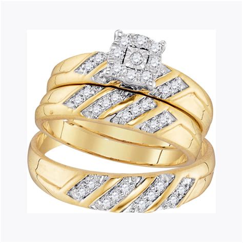 10kt Yellow Gold His And Hers Round Diamond Cluster Matching Bridal Wedding Ring Band Set 13 Cttw