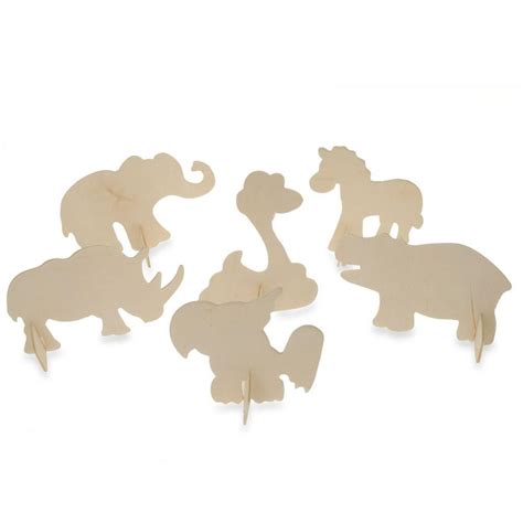 12 Safari Animals Unfinished Wooden Shapes Craft Cutouts Diy Unpainted