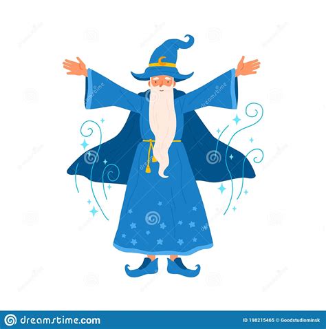Wizard With Gray Haired Beard Raising Hands Pronounce Magic Spell
