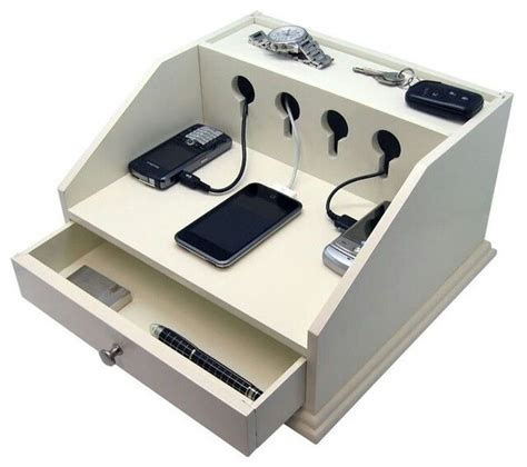 Here, easy ways to make a homemade charging station to keep battery life high and cord tangles low. Home desk multi device charging station | General storage ...