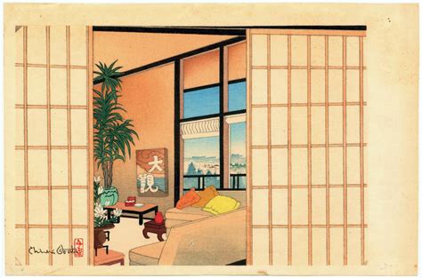 obata interior of a japanese home framed by shoji screens sold egenolf gallery japanese prints