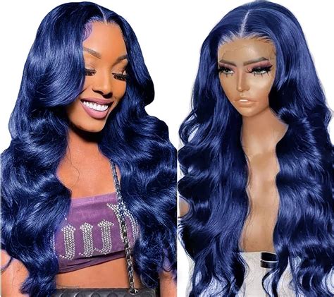 13x4 Body Wave Blue Lace Front Wigs Human Hair 150 Density 13x4 Hd Lace Frontal