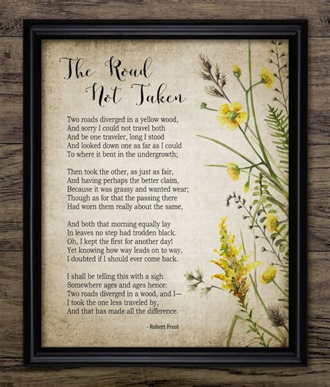The Road Not Taken Poem 1916 Robert Frost Watercolor Flowers Etsy