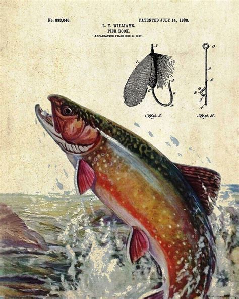 Fly Fishing Lure Patent Art Print Trout Vintage Cabin Decor Fisherman