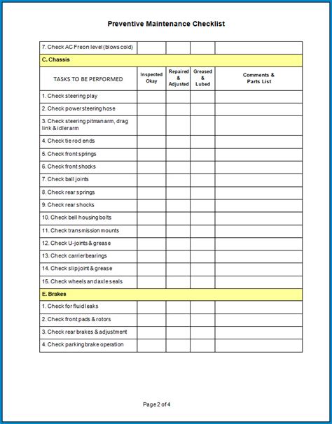 Preventive Maintenance Templates