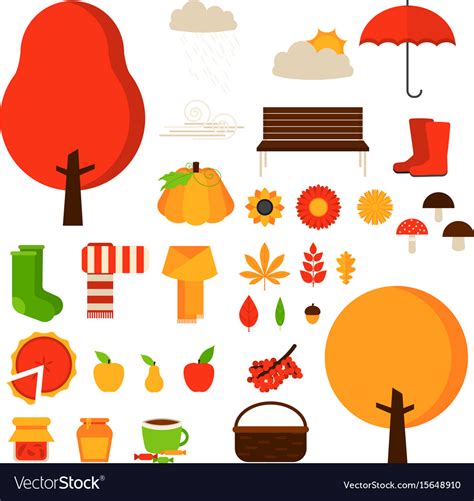 Set Of Autumn Fall Elements Or Symbols Royalty Free Vector