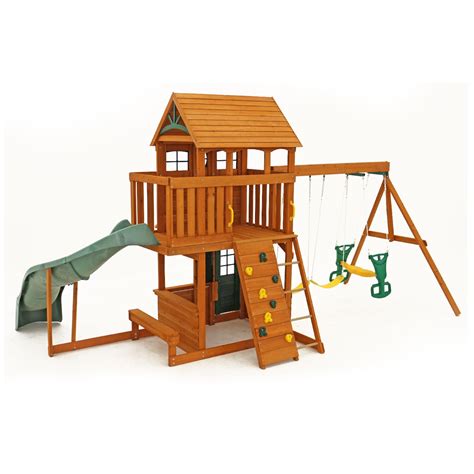 If your kids like to run and climb but enjoy a nice break for lunch, this ultimate model is the playset for them! Big Backyard Ashberry Wooden Swing Set & Reviews | Wayfair