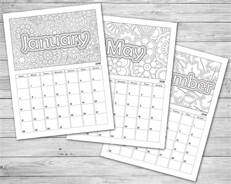 Printable Coloring Calendar 2019 Etsy