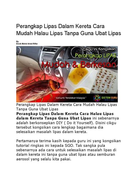 Cara nak buang lipas dalam kereta. Perangkap Lipas Dalam Kereta Cara Mudah Halau Lipas Tanpa ...