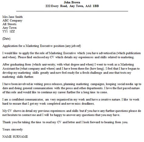 When writing a cover letter for a marketing internship remember to present your relevant work history and skills according to the job you are this cover letter example is a great representation of what a hiring manager is looking for in a cover letter for a marketing internship resume. Marketing Executive Cover Letter Example - icover.org.uk ...