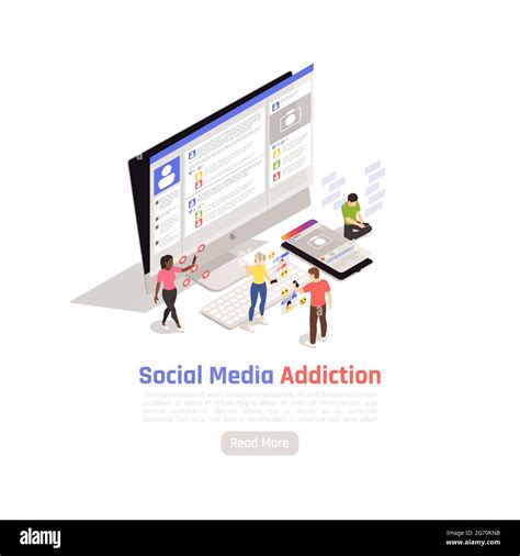 Social Network Addiction Isometric Background With Images Of Desktop