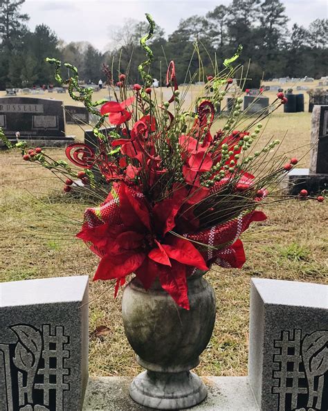 Christmas Cemetery Flowers For A Bevel Flat Headstone Grave Marker