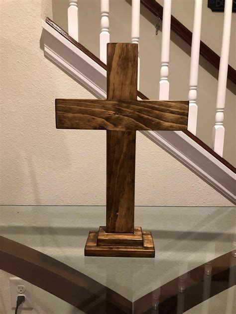 Stained Wooden Cross With Stand Dark Walnut Cross With Stand Rustic