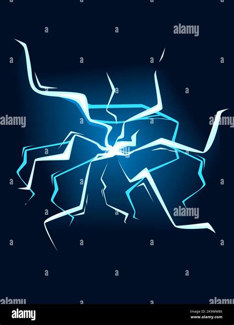 Blue Lightning Hit Effect Cartoon Style Design Vector Illustration On