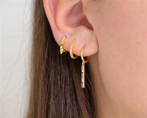 Dainty Hoop Earrings Second Hole Earrings Gold Huggie Etsy