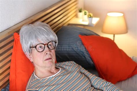 Bored Senior Woman Sleepless In Bed Stock Photo Image Of Awake