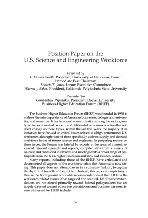 Three sections (totalling one page in length) each of which serves a clear purpose within the general context of the the first section (labelled 'a') serves the purpose of outlining the topic in general and providing insight into the root of the conflict. Position Paper What Is The Purpose Of Education / Position Paper On The U S Science Engineering ...