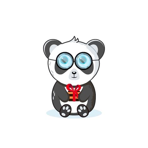 Panda Lindo Sentado Con Un Regalo Ilustración De Vector Para Niños