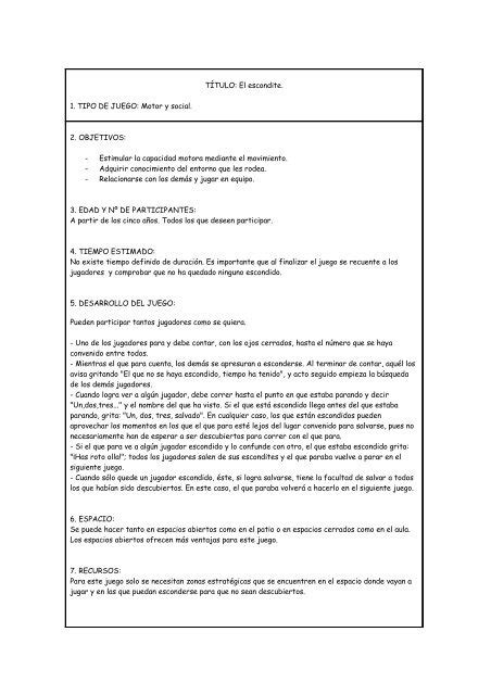Los otros tienen que buscar un lugar donde esconderse 3. Instructivos De Juegos De Patio / Elaborar Un Manual De ...