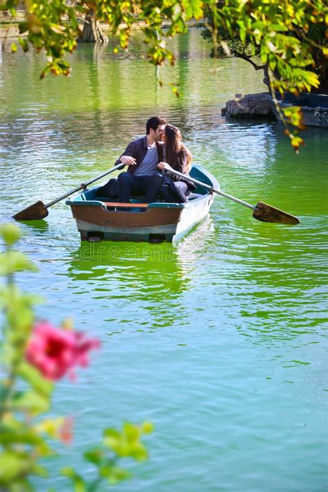 Couple On Romantic Boat Ride Romantic Young Couple Boating On Calm