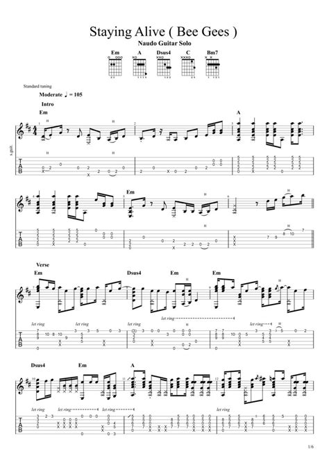 Staying Alive Naudo Guitar Solo Chords And Tabs Bee Gees