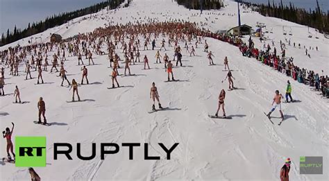 Lots Of Bikini Skiers In Russia Powder
