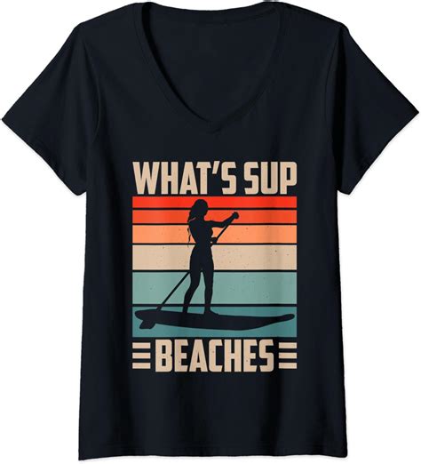 Womens Whats Sup Beaches Sup Paddle Board V Neck T Shirt Clothing Shoes And Jewelry