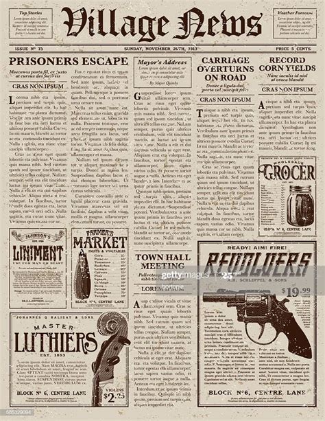 A Vector Illustration Of An Old Fashioned Newspaper In A Victorian