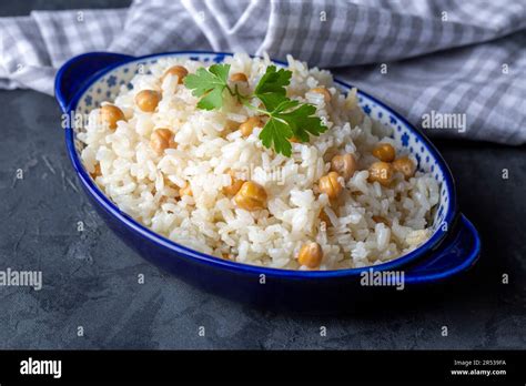 Turkish Rice With Chickpea Served Turkish Name Nohutlu Pilav Or Pilaf