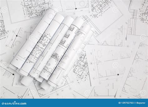 Paper Architectural Drawings And Blueprint Stock Image Image Of