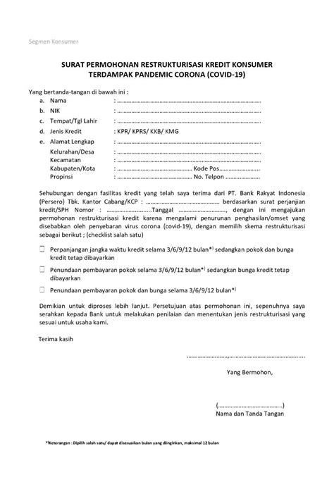 Surat Permohonan Keringanan Pelunasan Hutang Bank Homecare24