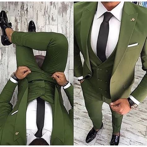 Buy 2018 Latest Coat Pant Designs Green Men Suit Slim Fit 3 Piece Tuxedo Groom