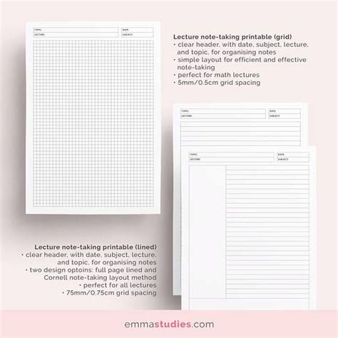 Student Note Taking Template Printable Pack A4 A5 And