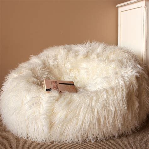 Large Cream SHAGGY FUR BEAN BAG Cover Cloud Chair Beanbag For Lounge Rumpus Home In Fur