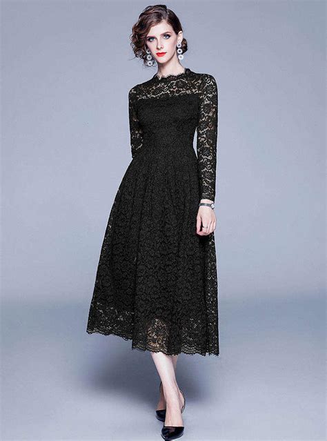 Black Lace Long Sleeve Maxi Dress Fancylooks