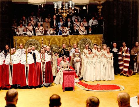 The coronation service used for queen elizabeth ii descends directly from that of king edgar at bath in 973. Colourised Photo of the Coronation of Queen Elizabeth II ...