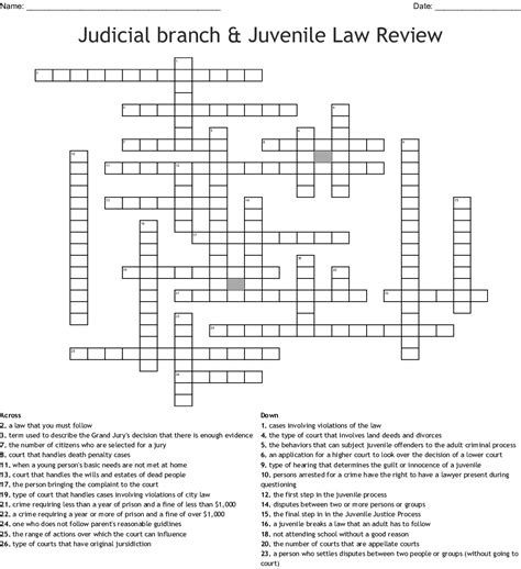 10 question printable judicial branch vocabulary crossword with answer key. BINGO: JUVENILE LAW EDITION - WordMint