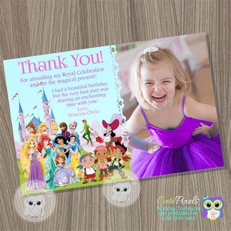 Disney Princess Thank You Card Princess And Pirates Card Etsy