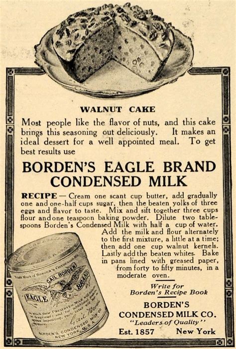 1912 Ad Bordens Condensed Milk Co Eagle Walnut Cake Original Tin5 Walnut Cake Condensed