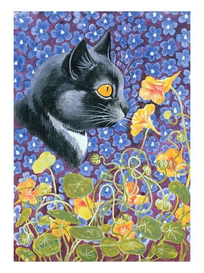 A Cat in a Sea of Flowers Giclee Print by Louis Wain | Art.com